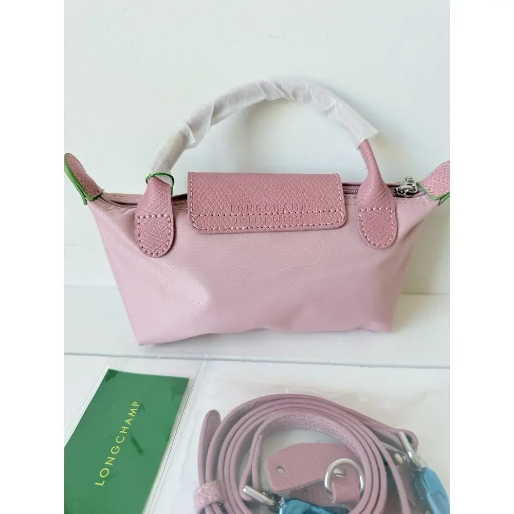 Longchamp Le Pliage XS Pink Mini Crossbody Pouch Bag w/ Strap + Insert